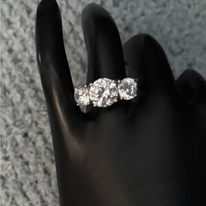 Diamonique Three Stone Sterling Silver Ring